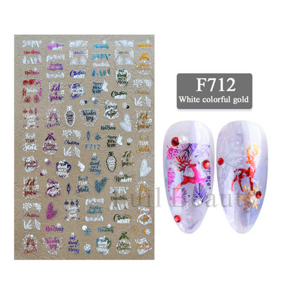 1db Rose Gold Holografikus karácsonyi körömmatricák Hóember jávorszarvas fa öntapadó csúszkák Téli 3D körömmatricák LASTZ-G053