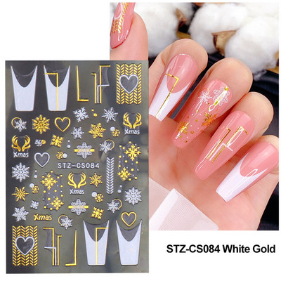 1db Rose Gold Holografikus karácsonyi körömmatricák Hóember jávorszarvas fa öntapadó csúszkák Téli 3D körömmatricák LASTZ-G053