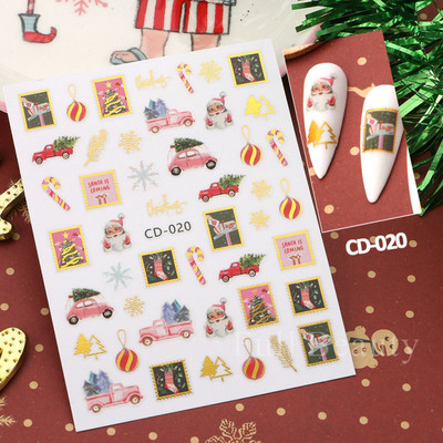 1db Rose Gold Holografikus karácsonyi körömmatricák Hóember jávorszarvas fa öntapadó csúszkák Téli 3D körömmatricák LASTZ-G053