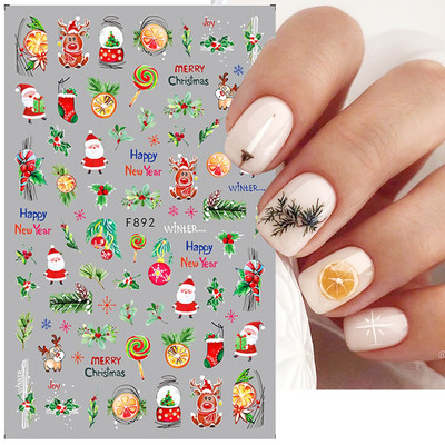 1db Rose Gold Holografikus karácsonyi körömmatricák Hóember jávorszarvas fa öntapadó csúszkák Téli 3D körömmatricák LASTZ-G053