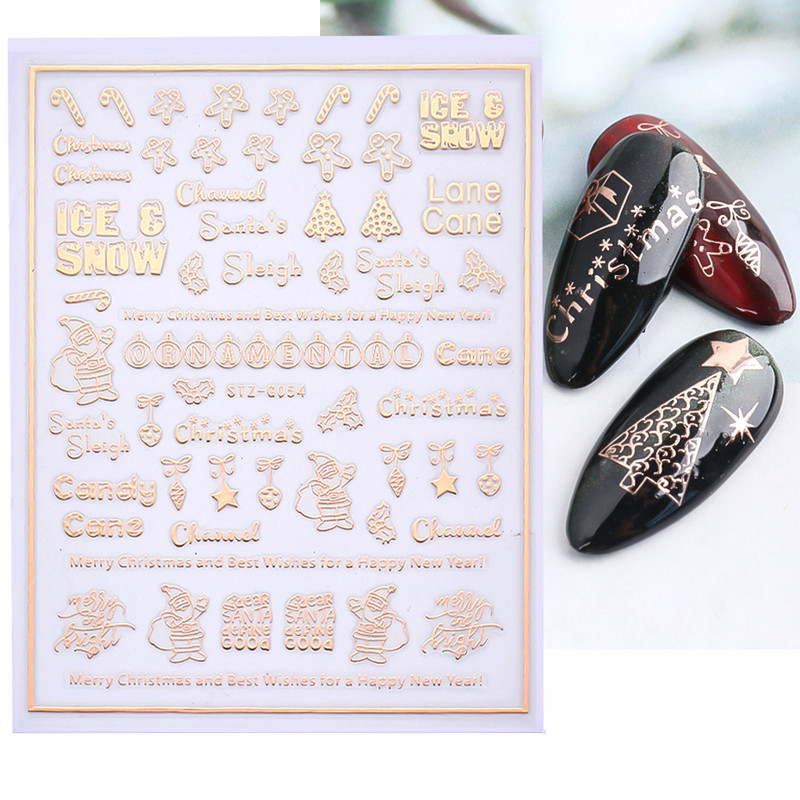 1db Rose Gold Holografikus karácsonyi körömmatricák Hóember jávorszarvas fa öntapadó csúszkák Téli 3D körömmatricák LASTZ-G053