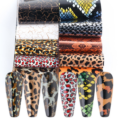 10db Leopárd Vadállat Bőr Köröm Fólia matrica Kígyónyomat Nail Art Transfer Slider Starry Sky Manikűr dekorációs pakolás CH2023