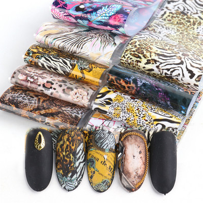 10db Leopárd Vadállat Bőr Köröm Fólia matrica Kígyónyomat Nail Art Transfer Slider Starry Sky Manikűr dekorációs pakolás CH2023