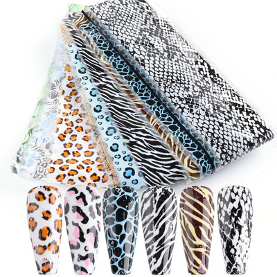 10db Leopárd Vadállat Bőr Köröm Fólia matrica Kígyónyomat Nail Art Transfer Slider Starry Sky Manikűr dekorációs pakolás CH2023
