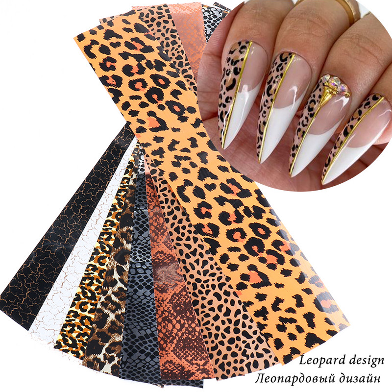 10db Leopárd Vadállat Bőr Köröm Fólia matrica Kígyónyomat Nail Art Transfer Slider Starry Sky Manikűr dekorációs pakolás CH2023