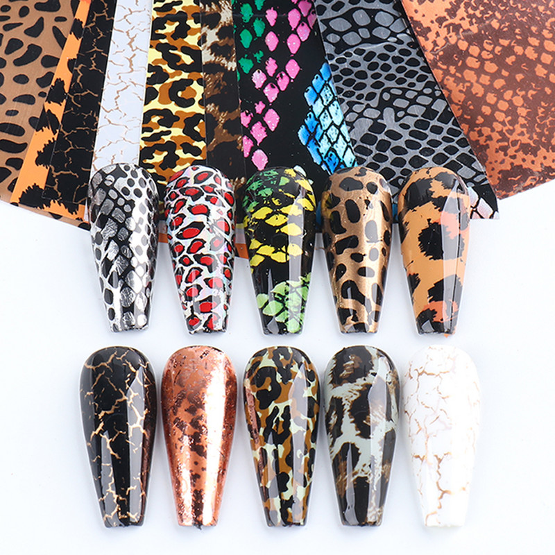10db Leopárd Vadállat Bőr Köröm Fólia matrica Kígyónyomat Nail Art Transfer Slider Starry Sky Manikűr dekorációs pakolás CH2023