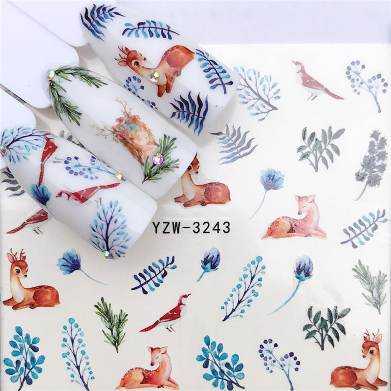 Žaliųjų lapų nagų lipdukai Manikiūras Apvalios gėlės Nagų lipdukas Spalvingas vandens pernešimo vandens ženklas Nagai Nagų lipdukų dizaineris