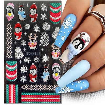 5D téli karácsonyi körömdísz matrica dombornyomott varázslatok hópelyhek francia körömdizájn gél lakk manikűr matricák