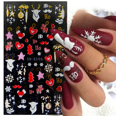 5D téli karácsonyi körömdísz matrica dombornyomott varázslatok hópelyhek francia körömdizájn gél lakk manikűr matricák