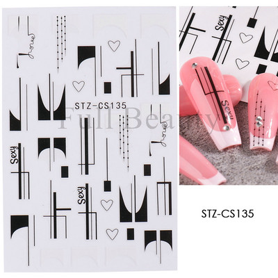 Francia texturált vonalak körömdíszítő matricák egyszerű geometria levél virág ragasztó csúszkák Monogram nyári manikűr matrica LYSTZ130-137