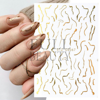 Francia texturált vonalak körömdíszítő matricák egyszerű geometria levél virág ragasztó csúszkák Monogram nyári manikűr matrica LYSTZ130-137