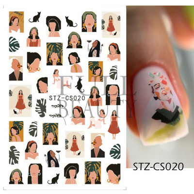 Francia texturált vonalak körömdíszítő matricák egyszerű geometria levél virág ragasztó csúszkák Monogram nyári manikűr matrica LYSTZ130-137
