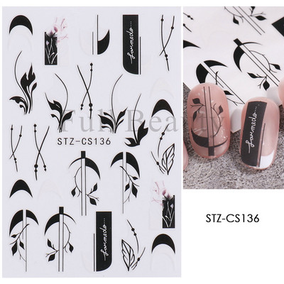 Francia texturált vonalak körömdíszítő matricák egyszerű geometria levél virág ragasztó csúszkák Monogram nyári manikűr matrica LYSTZ130-137