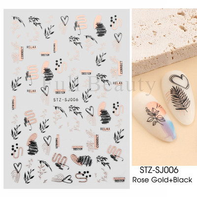 Francia texturált vonalak körömdíszítő matricák egyszerű geometria levél virág ragasztó csúszkák Monogram nyári manikűr matrica LYSTZ130-137