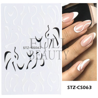 Francia texturált vonalak körömdíszítő matricák egyszerű geometria levél virág ragasztó csúszkák Monogram nyári manikűr matrica LYSTZ130-137