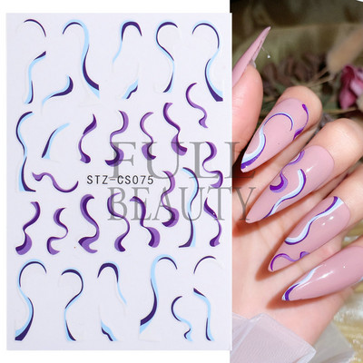Francia texturált vonalak körömdíszítő matricák egyszerű geometria levél virág ragasztó csúszkák Monogram nyári manikűr matrica LYSTZ130-137
