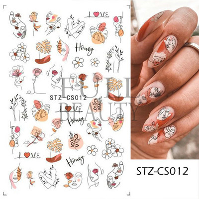 Francia texturált vonalak körömdíszítő matricák egyszerű geometria levél virág ragasztó csúszkák Monogram nyári manikűr matrica LYSTZ130-137