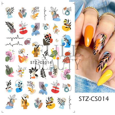 Francia texturált vonalak körömdíszítő matricák egyszerű geometria levél virág ragasztó csúszkák Monogram nyári manikűr matrica LYSTZ130-137