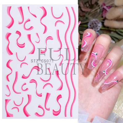 Francia texturált vonalak körömdíszítő matricák egyszerű geometria levél virág ragasztó csúszkák Monogram nyári manikűr matrica LYSTZ130-137