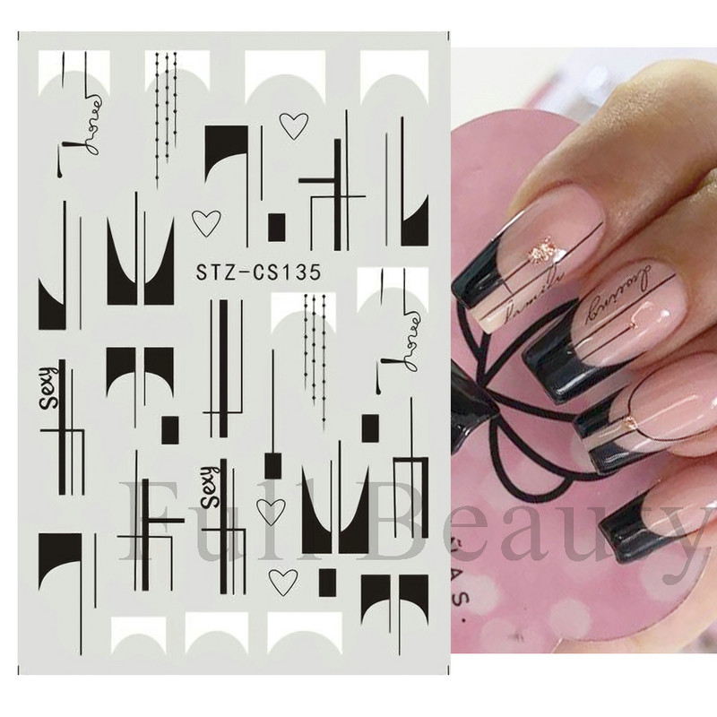 Francia texturált vonalak körömdíszítő matricák egyszerű geometria levél virág ragasztó csúszkák Monogram nyári manikűr matrica LYSTZ130-137