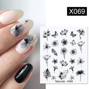 Harunouta Black Blooming Design Water Decals Simple Flower Leaf Theme Autumn Направи си сам плъзгач за маникюр Nail Art Watermarks