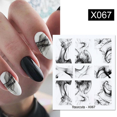 Harunouta Black Blooming Design Vodene naljepnice Jednostavne cvjetne teme Jesen DIY klizač za manikiranje Nail Art vodeni žigovi