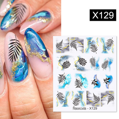 Harunouta fekete virágzó design vízmatricák Egyszerű virágos levél téma Őszi barkács csúszka a köröm ápolásához Vízjelek