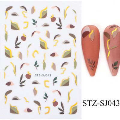 3D körömmatrica arany bronzosító virág, levelek köröm tinta vízjel geometriai vonalak csúszó körömdíszítéshez, manikűr tervezéshez