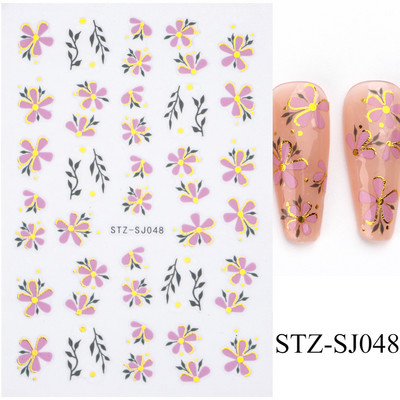 3D körömmatrica arany bronzosító virág, levelek köröm tinta vízjel geometriai vonalak csúszó körömdíszítéshez, manikűr tervezéshez