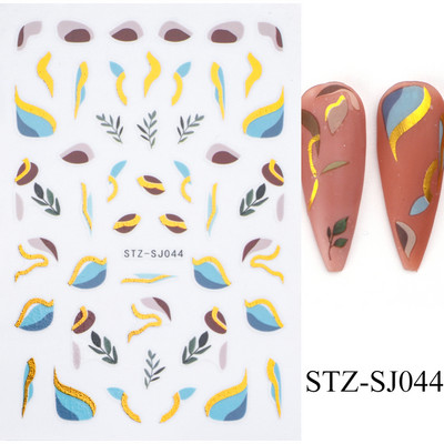 3D körömmatrica arany bronzosító virág, levelek köröm tinta vízjel geometriai vonalak csúszó körömdíszítéshez, manikűr tervezéshez