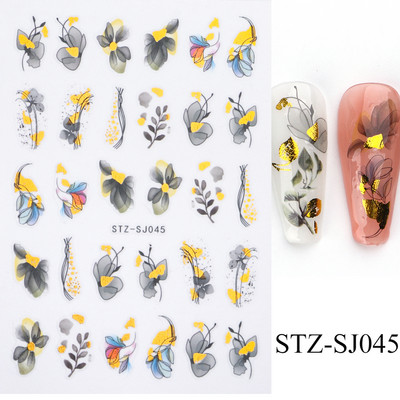 3D körömmatrica arany bronzosító virág, levelek köröm tinta vízjel geometriai vonalak csúszó körömdíszítéshez, manikűr tervezéshez