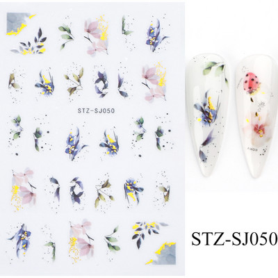 3D körömmatrica arany bronzosító virág, levelek köröm tinta vízjel geometriai vonalak csúszó körömdíszítéshez, manikűr tervezéshez