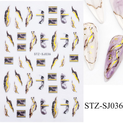 3D körömmatrica arany bronzosító virág, levelek köröm tinta vízjel geometriai vonalak csúszó körömdíszítéshez, manikűr tervezéshez