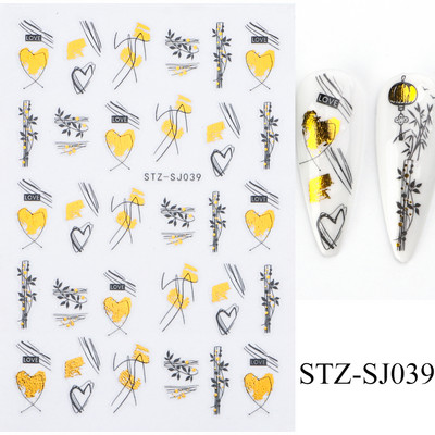 3D körömmatrica arany bronzosító virág, levelek köröm tinta vízjel geometriai vonalak csúszó körömdíszítéshez, manikűr tervezéshez