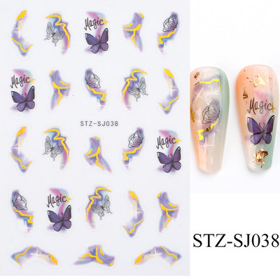 3D körömmatrica arany bronzosító virág, levelek köröm tinta vízjel geometriai vonalak csúszó körömdíszítéshez, manikűr tervezéshez