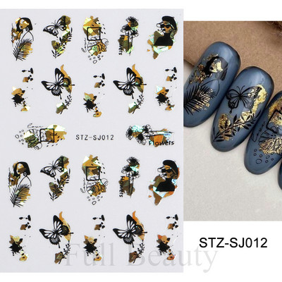 3D körömmatrica arany bronzosító virág, levelek köröm tinta vízjel geometriai vonalak csúszó körömdíszítéshez, manikűr tervezéshez