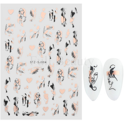 3D körömmatrica arany bronzosító virág, levelek köröm tinta vízjel geometriai vonalak csúszó körömdíszítéshez, manikűr tervezéshez