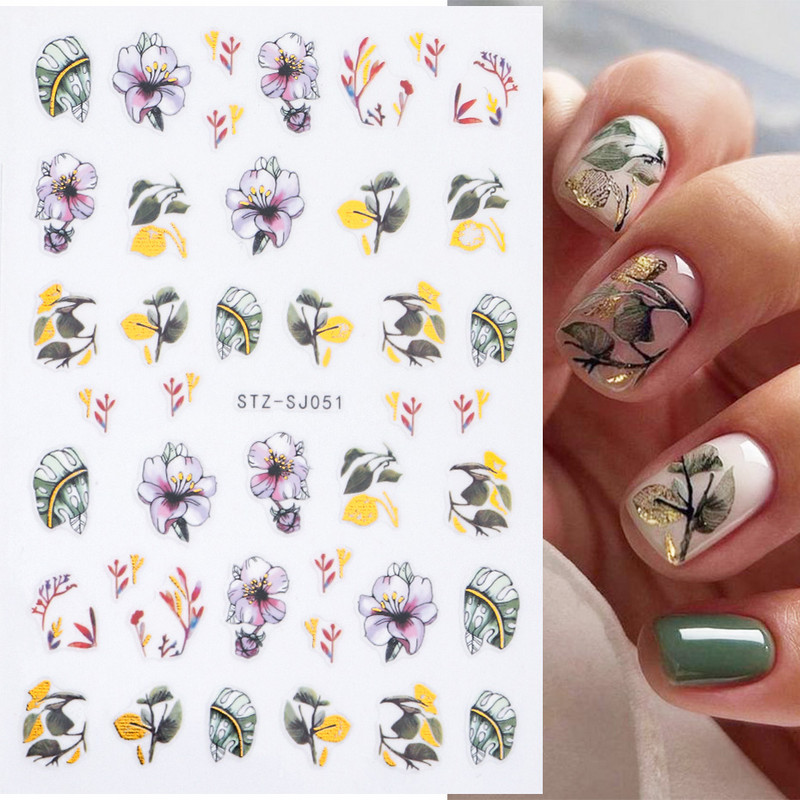 3D körömmatrica arany bronzosító virág, levelek köröm tinta vízjel geometriai vonalak csúszó körömdíszítéshez, manikűr tervezéshez