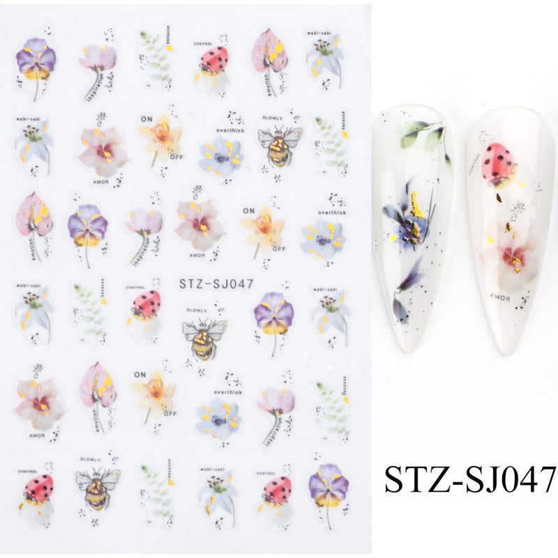 3D körömmatrica arany bronzosító virág, levelek köröm tinta vízjel geometriai vonalak csúszó körömdíszítéshez, manikűr tervezéshez