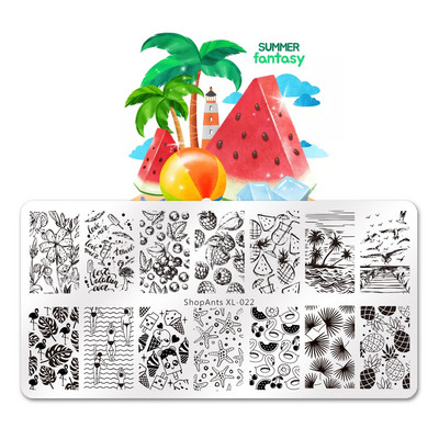 ShopAnts 6*12 cm-es körömbélyegző lemezek Gyümölcsök Képek Stencil Rozsdamentes acél Design nyomtatáshoz Nail Art képtábla XL-039