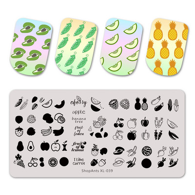 ShopAnts 6*12 cm-es körömbélyegző lemezek Gyümölcsök Képek Stencil Rozsdamentes acél Design nyomtatáshoz Nail Art képtábla XL-039