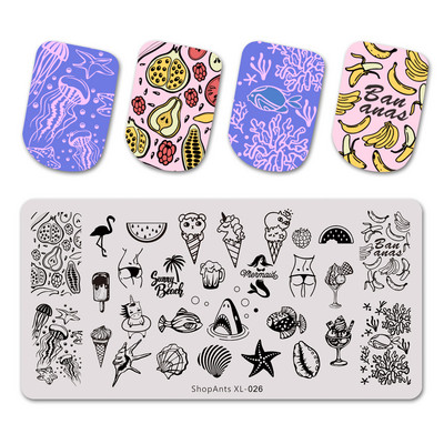 ShopAnts 6*12 cm-es körömbélyegző lemezek Gyümölcsök Képek Stencil Rozsdamentes acél Design nyomtatáshoz Nail Art képtábla XL-039