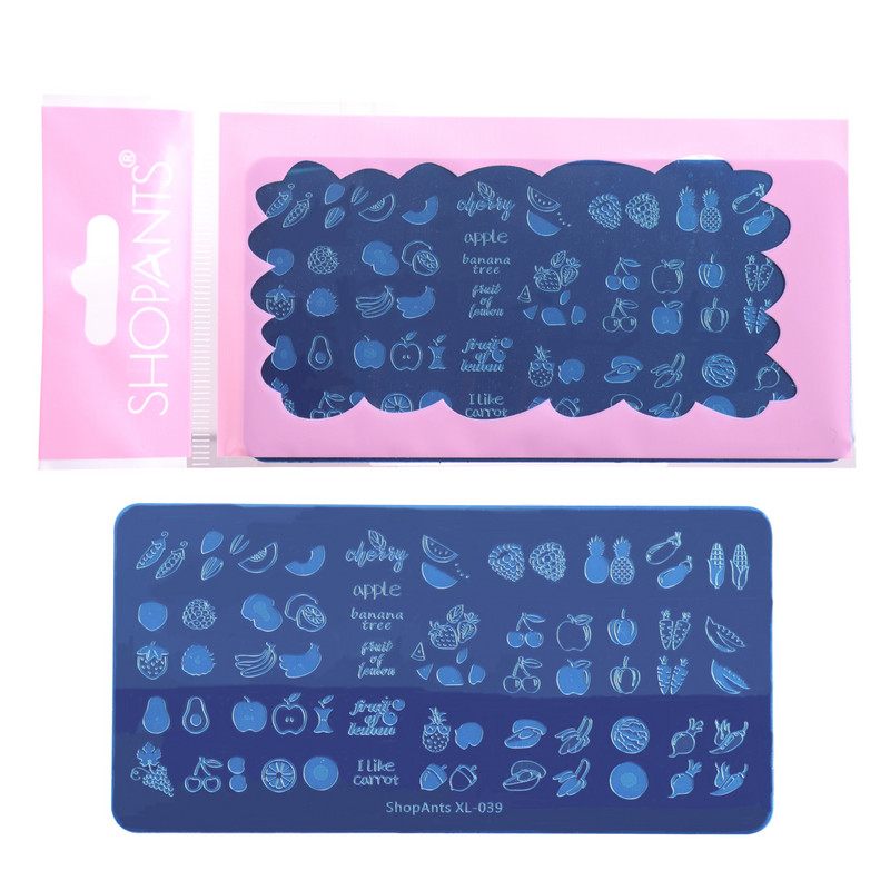 ShopAnts 6*12 cm-es körömbélyegző lemezek Gyümölcsök Képek Stencil Rozsdamentes acél Design nyomtatáshoz Nail Art képtábla XL-039