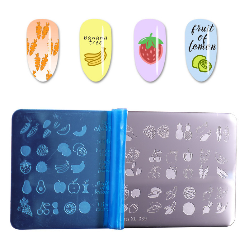 ShopAnts 6*12 cm-es körömbélyegző lemezek Gyümölcsök Képek Stencil Rozsdamentes acél Design nyomtatáshoz Nail Art képtábla XL-039