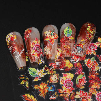 5D φθινοπωρινά αυτοκόλλητα νυχιών Maple Leaf Fall Inspired Nails Σχεδιασμός με φτερά κολοκύθας Αυτοκόλλητα με φτερά κολοκύθας Sliders για μανικιούρ Foils SA5D-K179