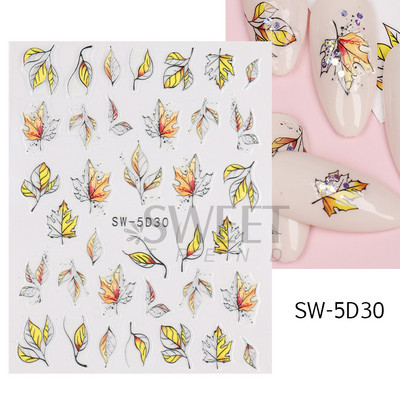 5D őszi körömmatricák juharlevél ősz ihletésű körmök tervezése sütőtök szárny matricák hálaadás manikűr csúszkák fóliák SA5D-K179