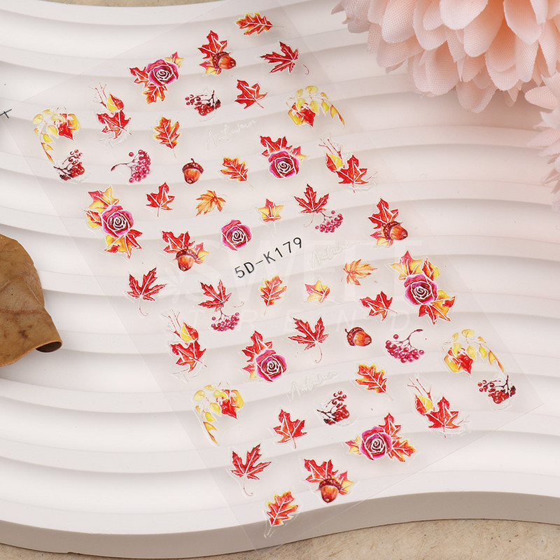5D őszi körömmatricák juharlevél ősz ihletésű körmök tervezése sütőtök szárny matricák hálaadás manikűr csúszkák fóliák SA5D-K179