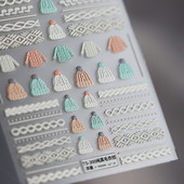 1 lapos 3D akril gravírozott köröm matrica pulóver gyapjú aranyos fehér hópehely pillangó szárny színes dombormű köröm vízcsúszda matrica