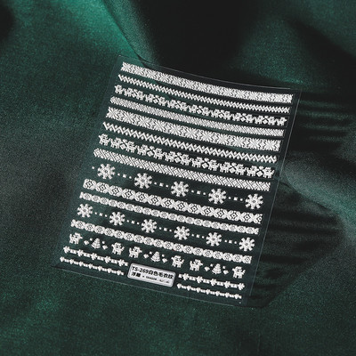 1 lapos 3D akril gravírozott köröm matrica pulóver gyapjú aranyos fehér hópehely pillangó szárny színes dombormű köröm vízcsúszda matrica