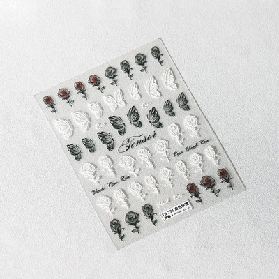 1 lapos 3D akril gravírozott köröm matrica pulóver gyapjú aranyos fehér hópehely pillangó szárny színes dombormű köröm vízcsúszda matrica